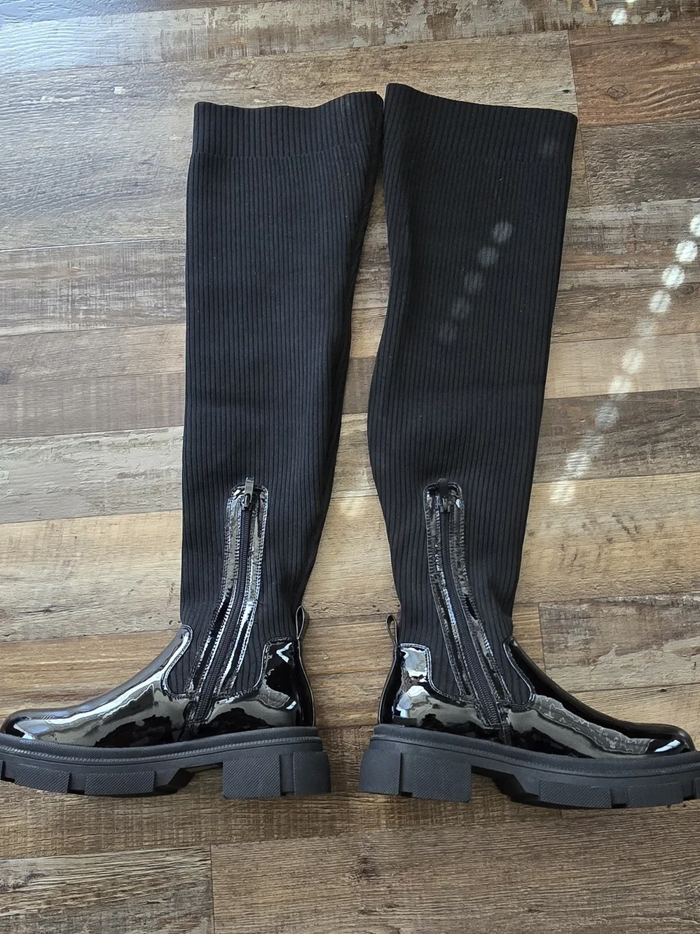 Black Knitted Thigh High Boots Sz. 37 NWOT